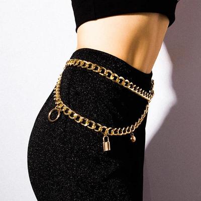 Damen Persönlichkeit Temperament Kette Runde Perle Taillengürtel Geometrisch U-förmige Quaste Schlossförmig Multi-Element Gürtel Taillenkette