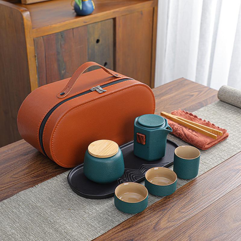 Outdoor Travel Tea Set, One Pot, Three Cups of Tea Tray, Tea Can Set, Household Express Cup, Holiday Commemorative Gift
