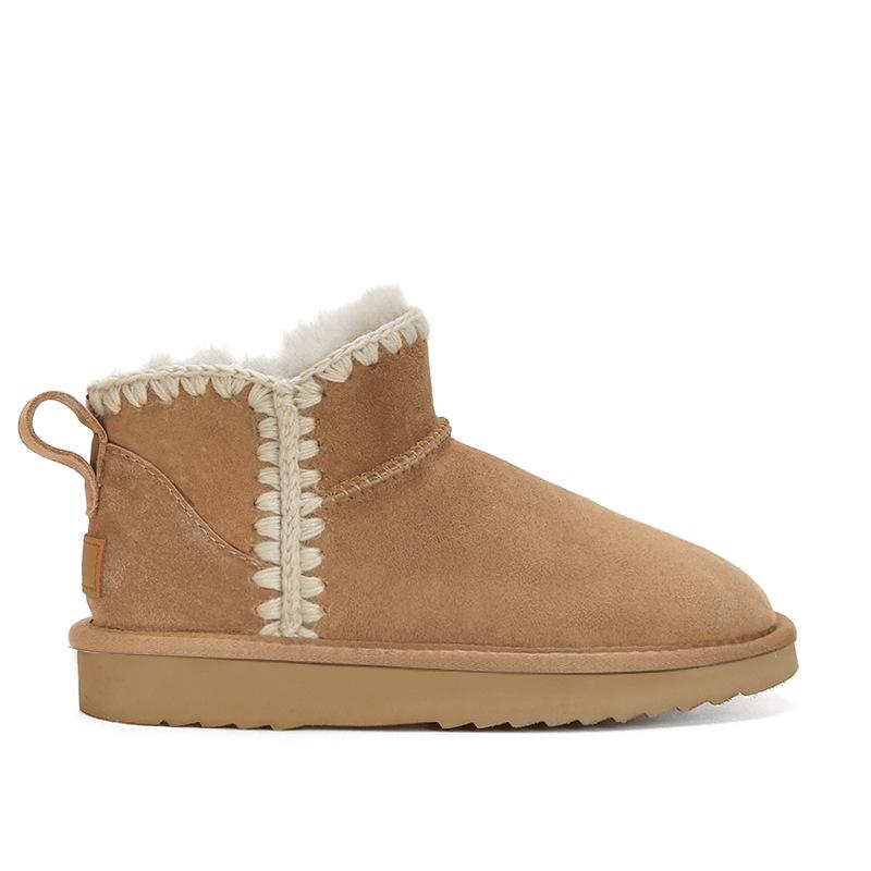 

[sheii Su Yinyin] Snow Mist Island~ Hand stitching and velvet flat-bottomed lamb wool short boots women s snow cotton boots 35