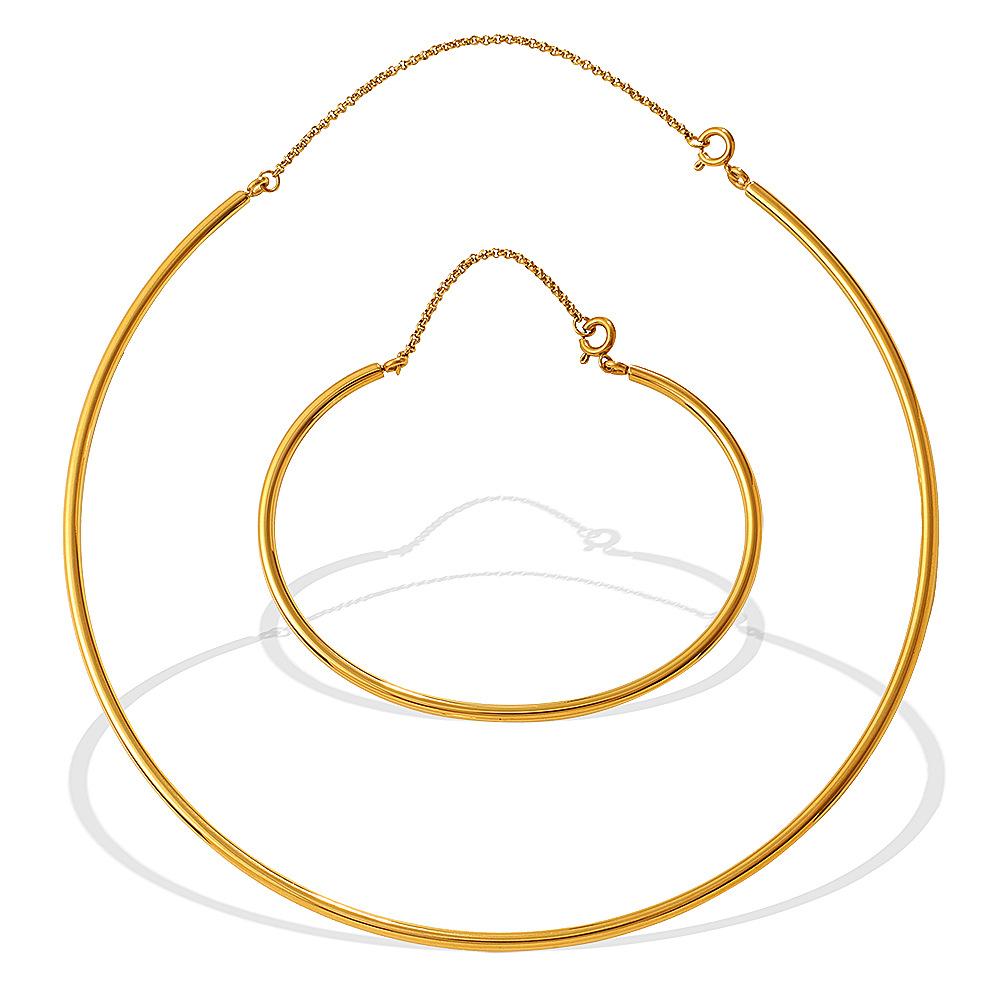 Fashion Minimalist Smooth C-shape Adjustable Bracelet & Clavicle Chain, Stainless Steel Daily Jewelry Set
