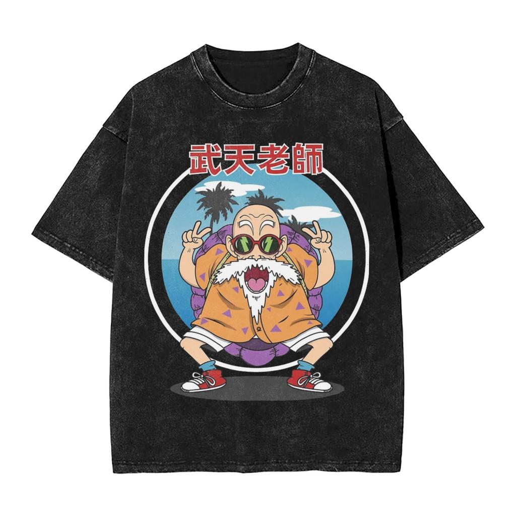 Master Roshi Dragon Ball Printed Tshirt Mens and Womens Washed Tshirt High Quality Vintage Cotton Tshirt Harajuku Tops