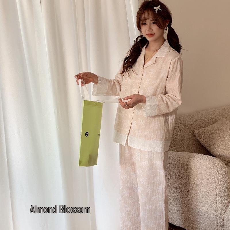 Korean Style All-Cotton Lace Trim Women s Pajamas Set for Spring and Summer - Comfortable Home and Outdoor Wear. L