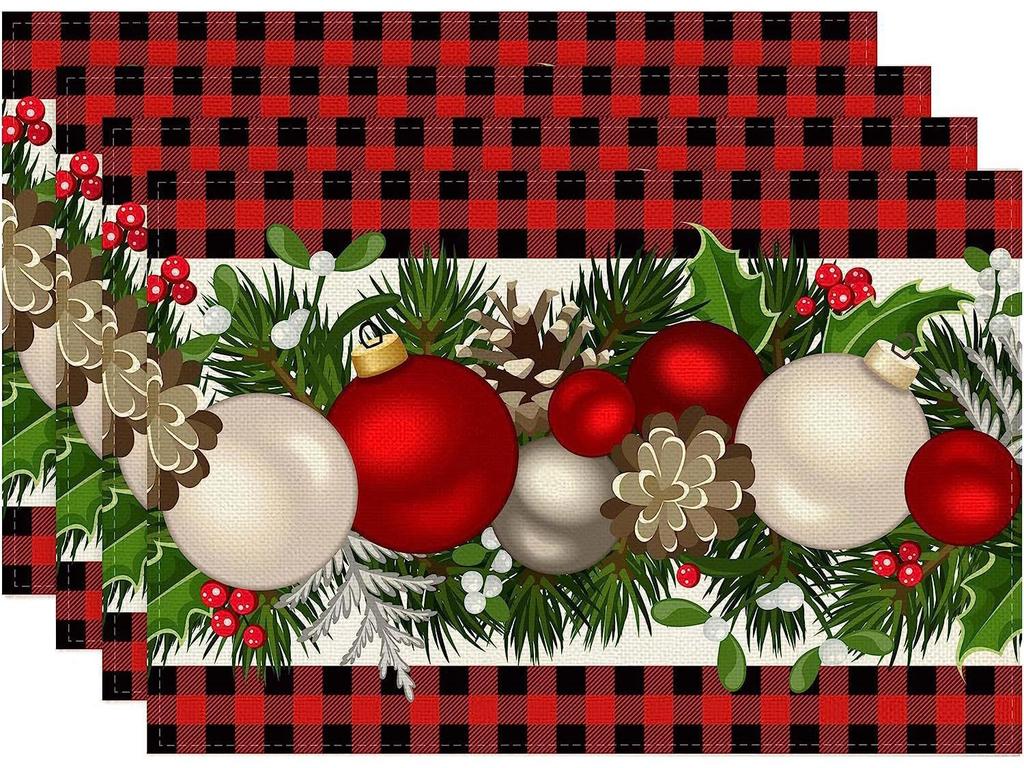Christmas Placemat Set with Plate & Cup Insulation - Holiday Decorative Table Mats