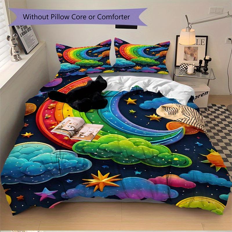 3pcs Rainbow Clouds 1Cover + 2Pillowcases, PillowInserts NotIncluded, Machine Washable, All - Season Use, Suitable for Bedroom Guest Room78