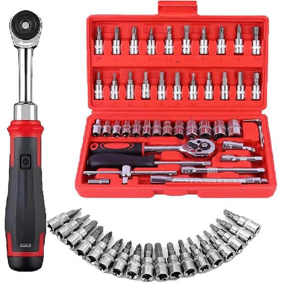 Набор беспроводных тонких храповых ключей, новый набор торцевых ключей, набор инструментов для домашнего ремонта, набор храповых ключей с 46 регулировочными инструментами для легкого ремонта (черный)