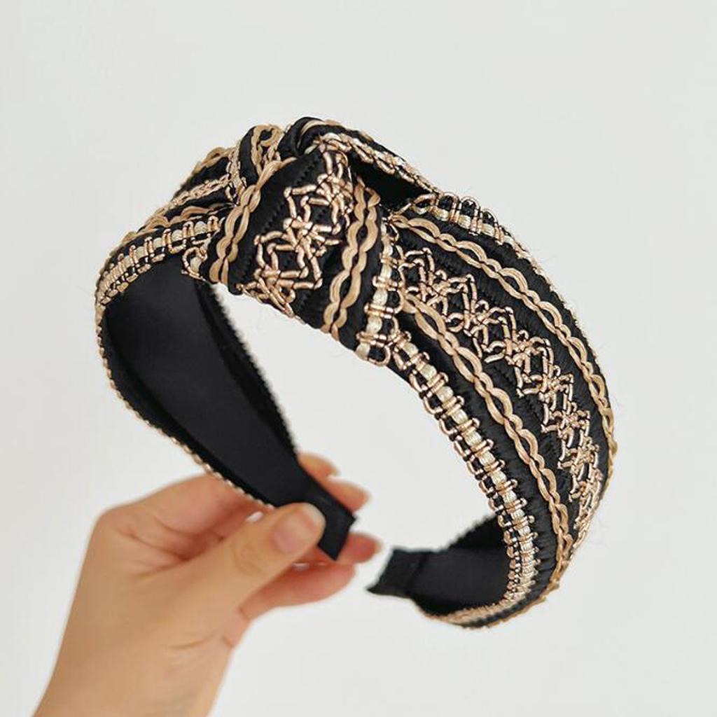 PROLY Neue Mode Haaraccessoires für Frauen Breite Seite Vintage Böhmisch Kopfschmuck Mittiger Knoten Turban Mädchen Stirnband Haarband