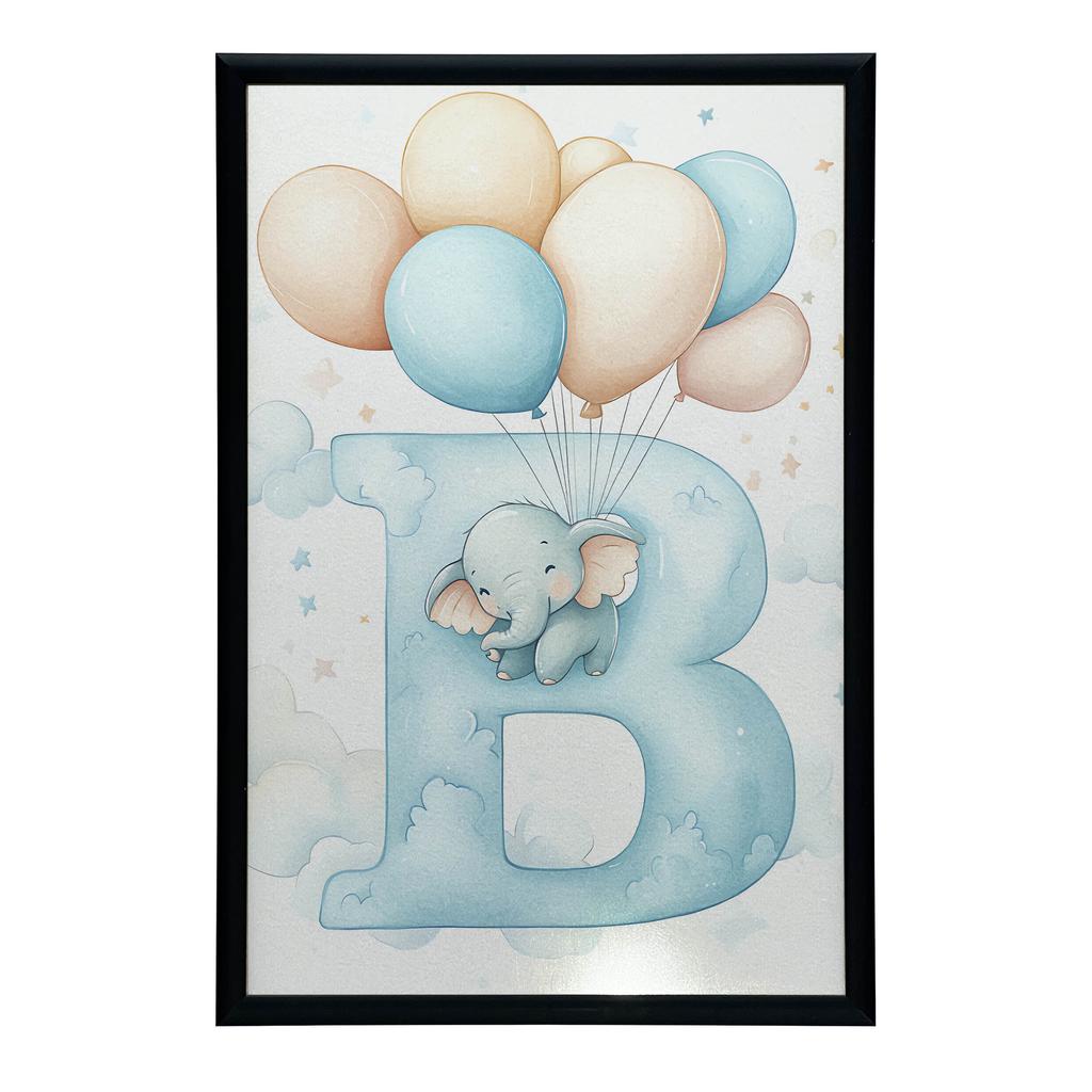 Plakat Litera B Z Balonami Plakat Litera B Z Balonami, 70X100 Cm, Rama Drewniana Jasny Dąb, Papier Matowy 230 Gsm