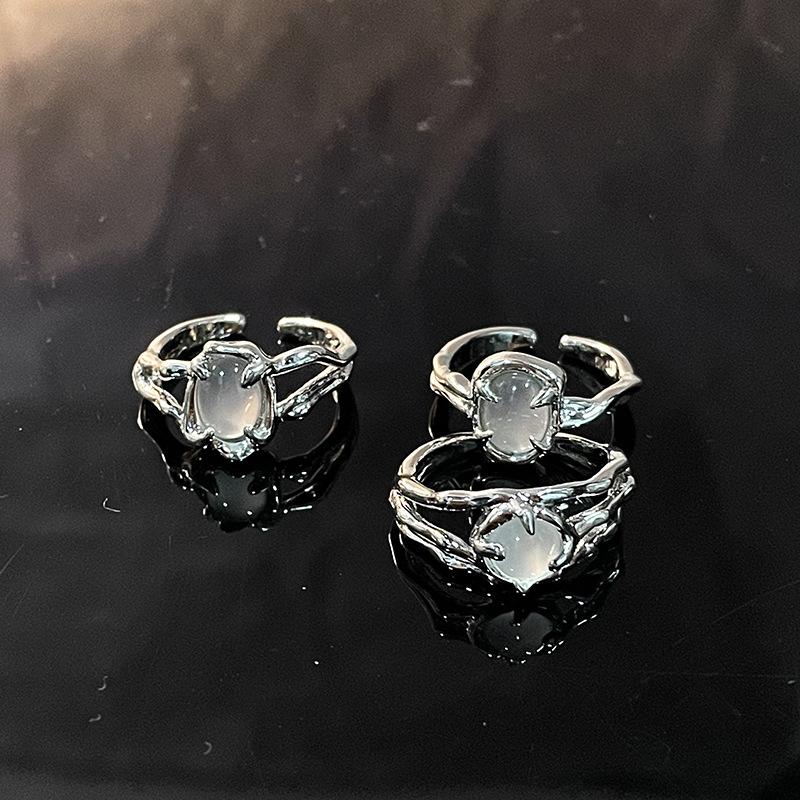 Opal Niche Design Cold Wind Irregular French Folds Premium Personality Gemstone Open Ring