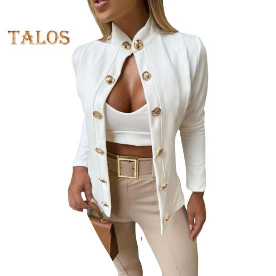 Costum pentru femeie, haină, guler, cu mânecă lungă, cu două piepte, jachetă, culoare uni, slim fit, îmbrăcăminte casual de afaceri