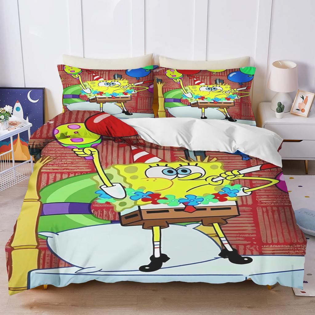 Christmas SpongeBob Patrick Bedding Set Dark Background Duvet Cover 3D Cartoon Quilt Cover Kids Bed Decor No Filler
