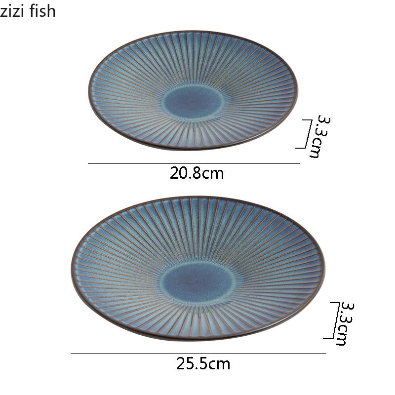 Kiln Changes Striped Ceramic Plate Creative Salad Plate Dessert Plate Italian Noodle Plates Hotel Molecular Cuisine Tableware