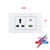 EU Korea Stromstecker mit 16A USB-Steckdose, Elektrisches 2-Wege-Lichtschalter-Panel, Universelle USB-Typ-C 20W Schnellladebuchse 220V