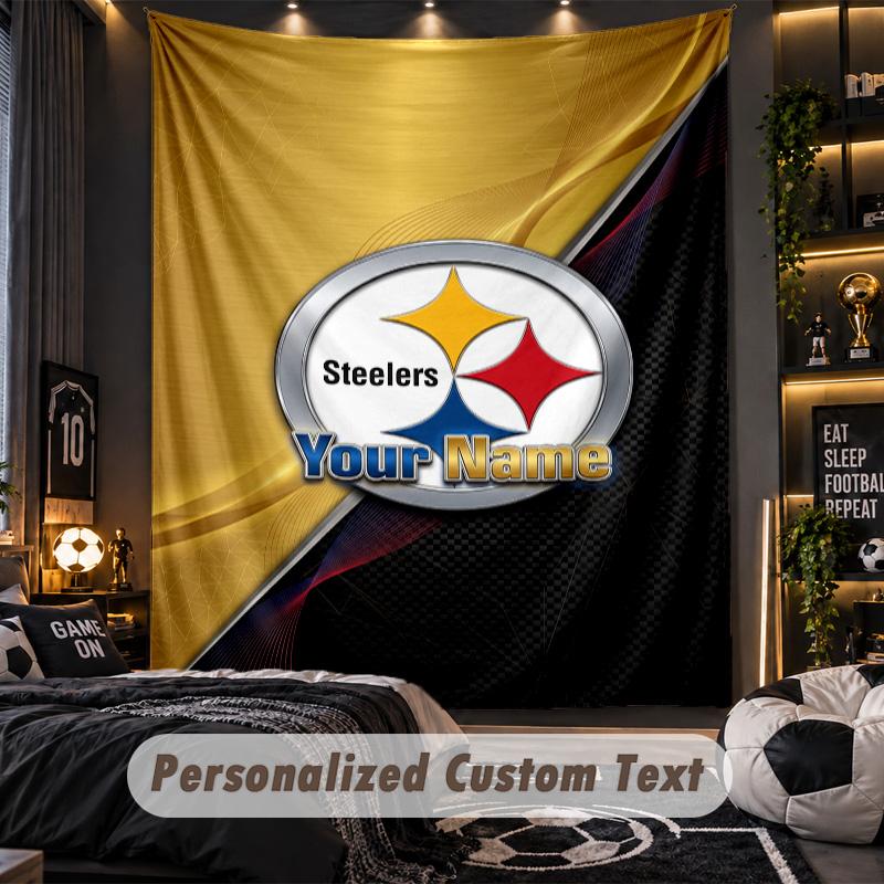 TapestryPittsburgh Steelers Custom Name Text Personalized Wall Hanging Tapestry Home Wall Decor