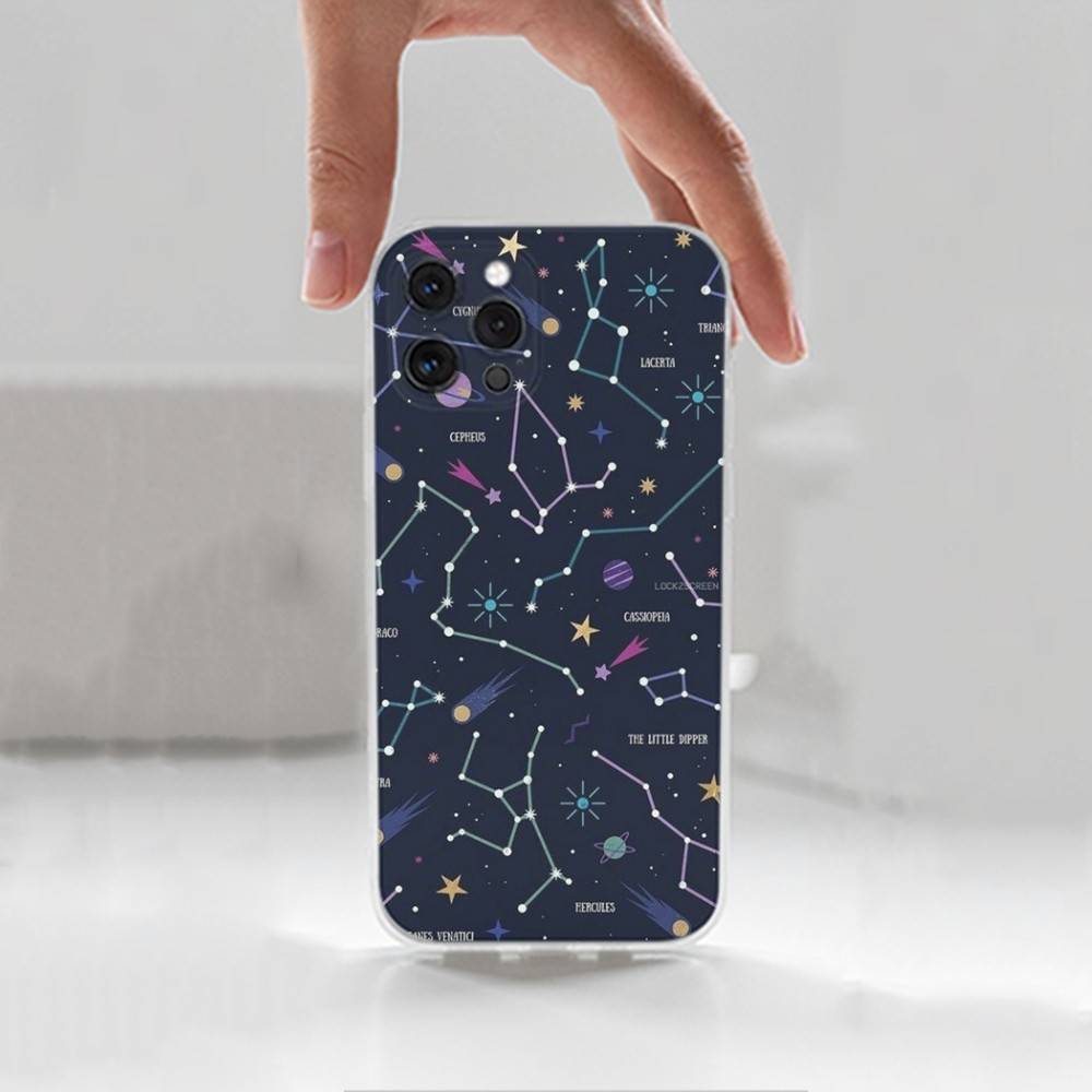 Starry Night Constellations Phone Case For iPhone Max,Plus,11,14,13,XR,SE,12,15,Pro,17,16,X,XS,Mini Transparent Soft Cover