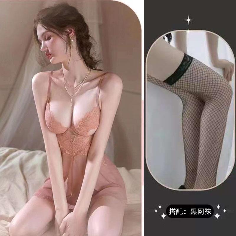 Sex Underwear Women's Low-cut Breast Burst Steel Tray Gathers Lace Suspender Skirt Set Sexy Temptation Transparent Pure Desire Nightdress