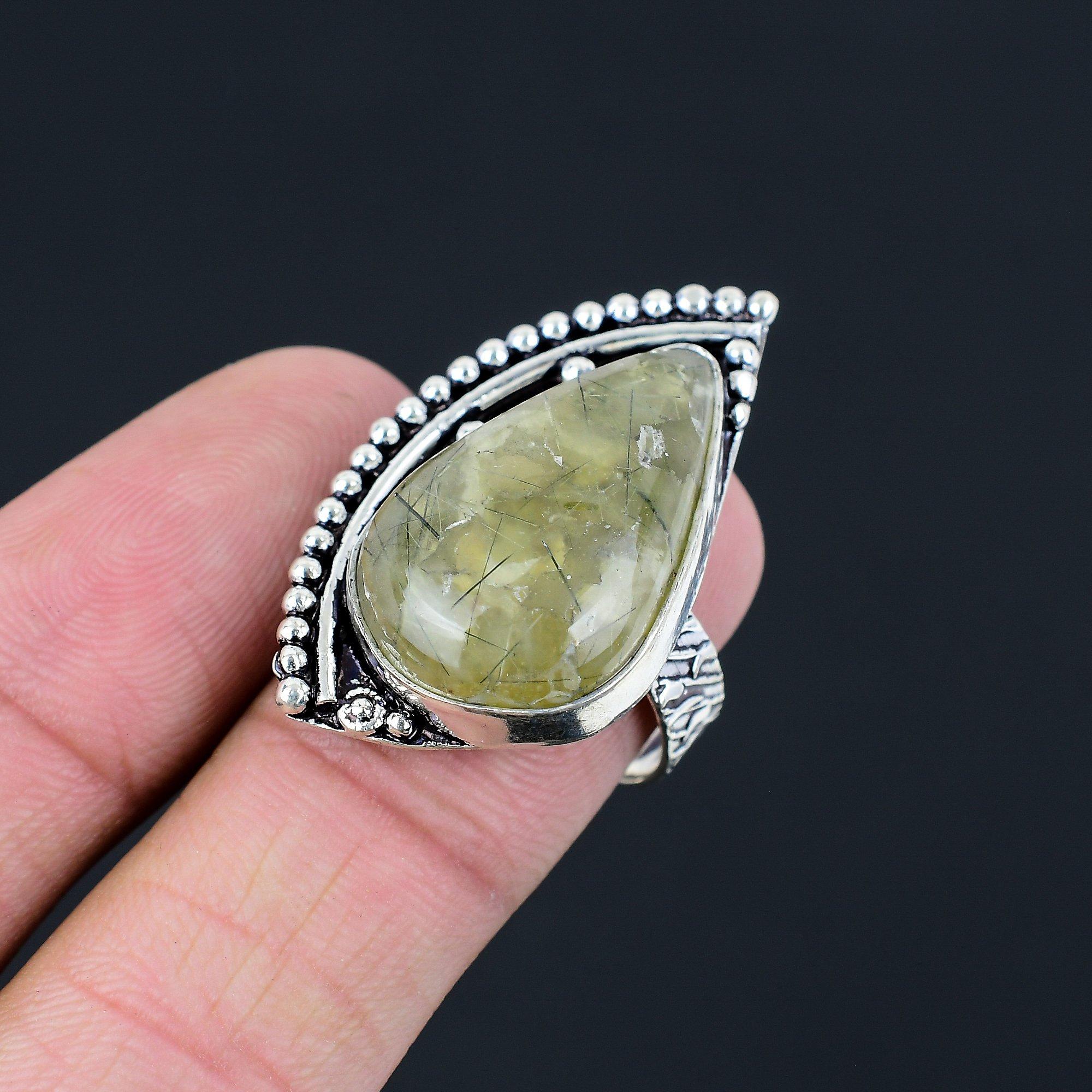 Gift For Women Stackable Ring Size 8 925 Silver Natural Moss Prehnite Gemstone 8