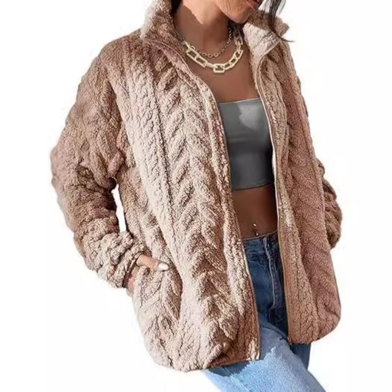Zimní fleecová bunda pro ženy Zip na zip Stojáček s kapsami Kabáty