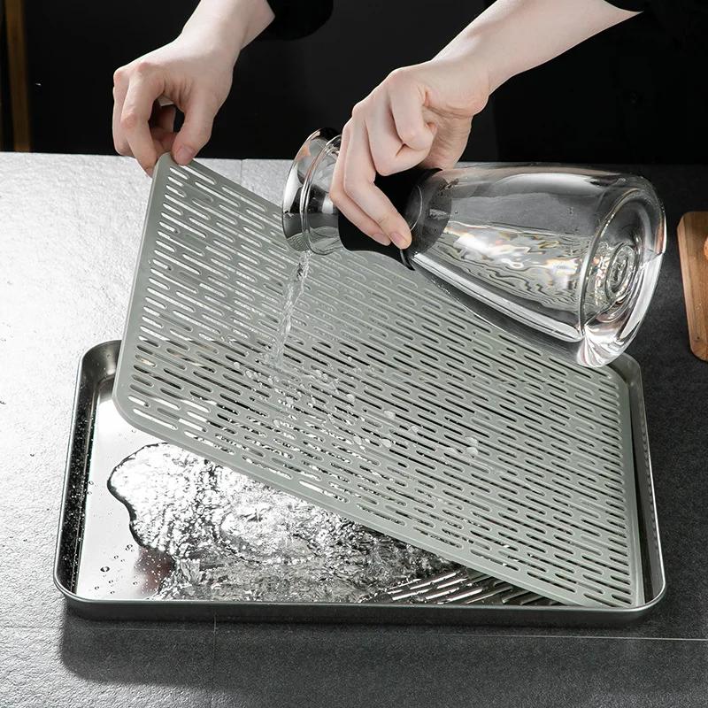 Stal nierdzewna 304 Chińska taca do herbaty Prostokątna Pusta Płyta ociekowa Grill Filtr Oleju Talerz na kubki Naczynie do przechowywania żywności Narzędzia do ceremonii