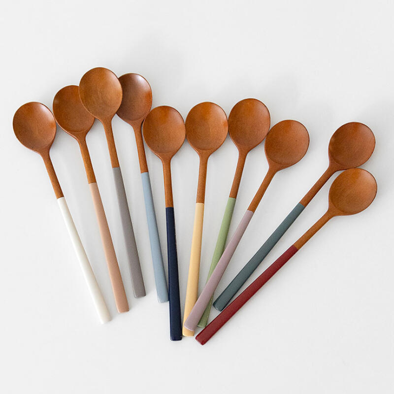 Nicott Wood Round Spoon Set 10 Colors mustard