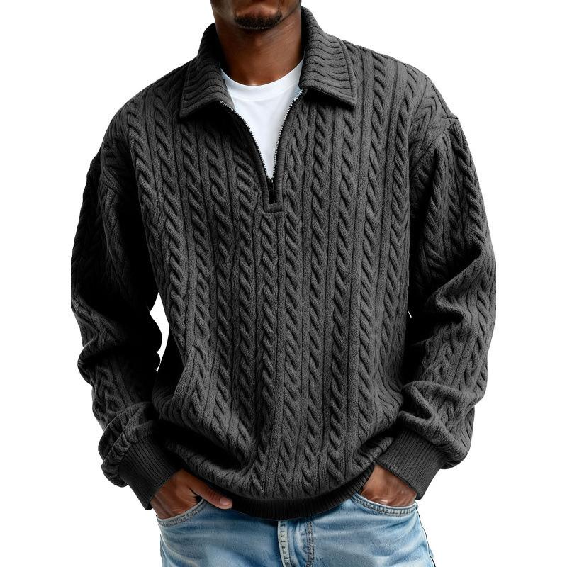 Half Zipper Sweatshirt Men Spring Autumn Turn Down Collar Pullover Hoodie Loose Casual Pull On Sweatshirts