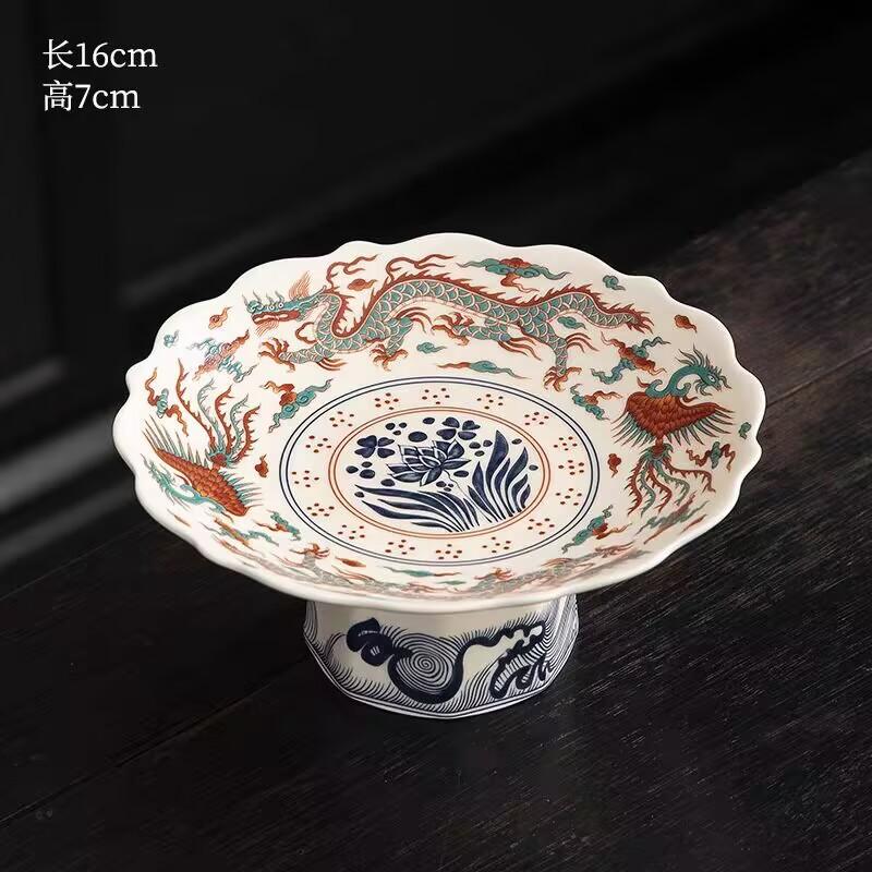 Chinesische Obstplatte Haushalt Wohnzimmer Couchtisch Snacks Hohe Platte Keramik Nationaler Stil Erfrischungsplatte Servierplatte