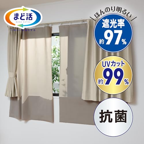 R(R) Window Insulation Screen, Blackout, 145cm, Gray Beige, 100 x 145cm, Antibacterial, UV Protection, Hook Mount, Blackout, 2 Panels, HN-531