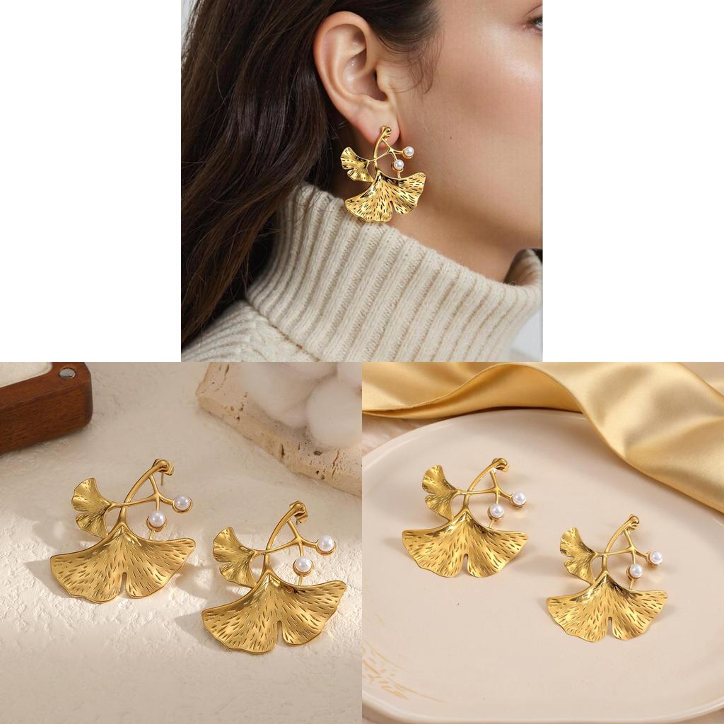 Ginkgo Leaf Earrings For Women Stainless Steel Elegant Jewelry Gift