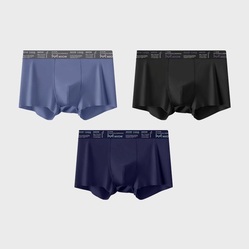 3pcs Ice Silk Underwear Men's Plus Size Flat Corner Underwear Comfortable and Breathable Solid Color Seamless Underwear Boxer Brief
