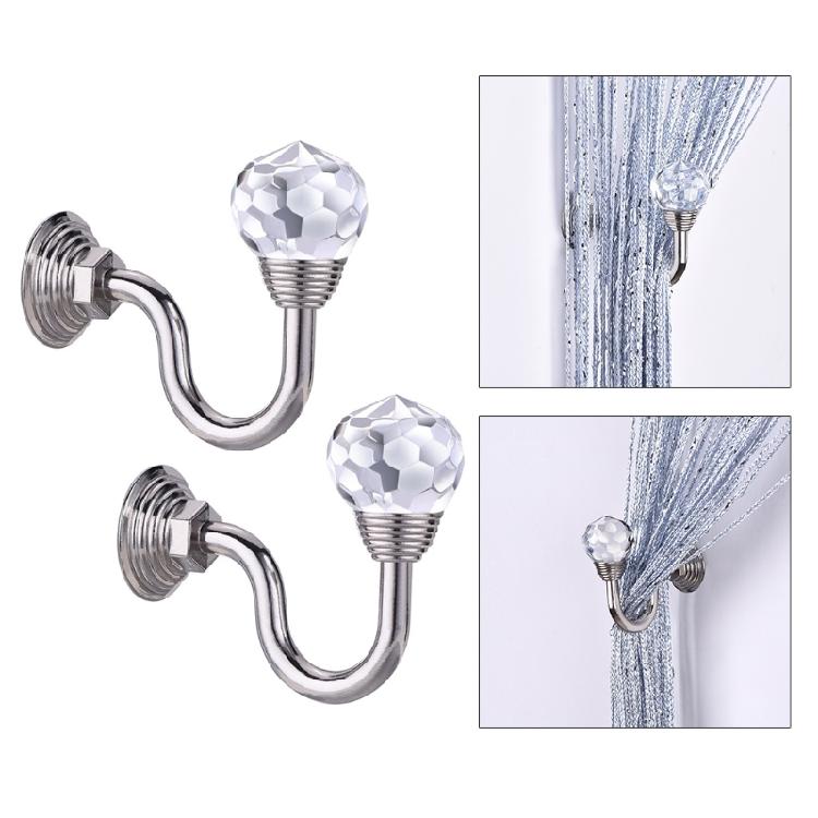 Exquisite 2PCS Curtain Holdback Drapery Holders with Clear Crystal Ball Silver