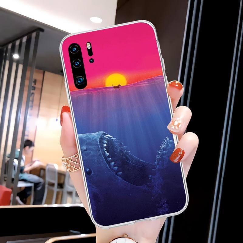 Cool Scary Shark Phone Case For Huawei P50 P40 P30 Pro Mate 40 30 Pro Nova 8 8i Y7P Honor Transparent Phone Cover