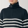 MUJI Washable Milan Rib Knit Navy Size BA1OZA4A Women's Half-Zip Sweater, Striped, XS,