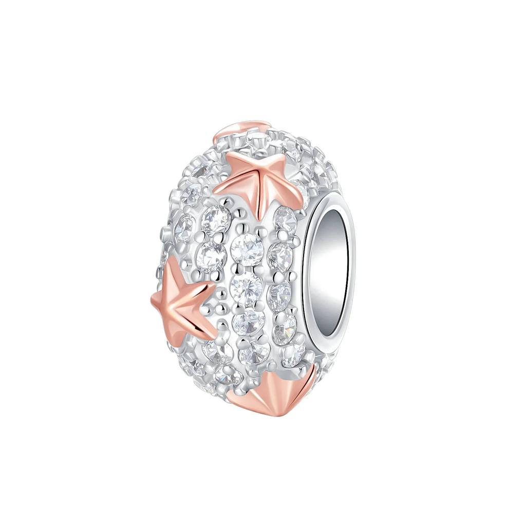 Funkelnde Kupferanhänger Roségold Schneeflocke Herz Geburtssteinperle Für Damen Halskette DIY Armband Geschenk Schmuck