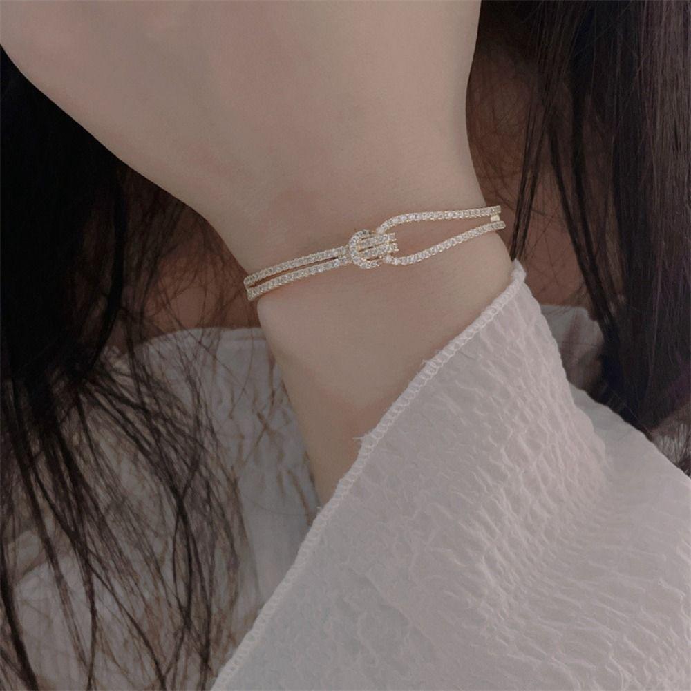 Crystal Knot Cross Wide Open Bangle Light Luxury Rhinestone Bracelet Creative Cuff Bangles  Gift