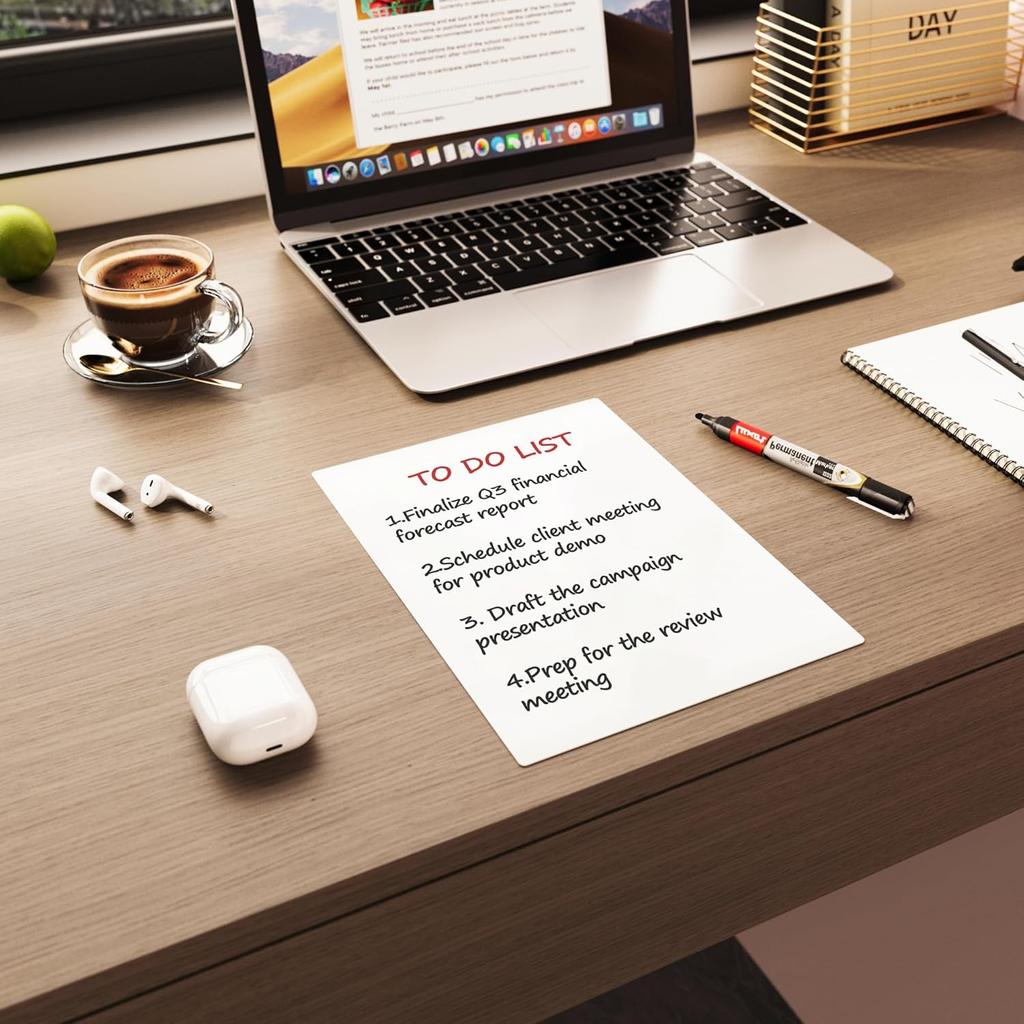 3 Pack Dry Erase Board Stickers Magnetic Free, 12"x8" Restickable Dry Erase Sheets No Residue for Wall/Refrigerator/Door/Cabinet, Adhesive