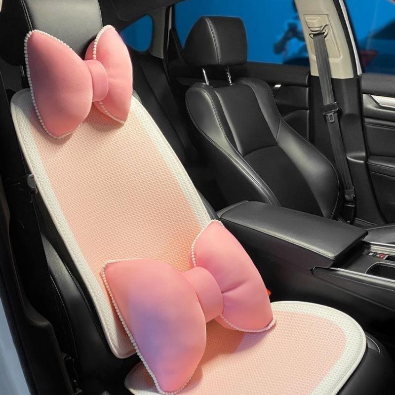 1pc Fashion Pink Ice Silk Neck Pillow Car Summer Breathable Cool Pillow Headrest Women Four Seasons Car Interior Accessories
