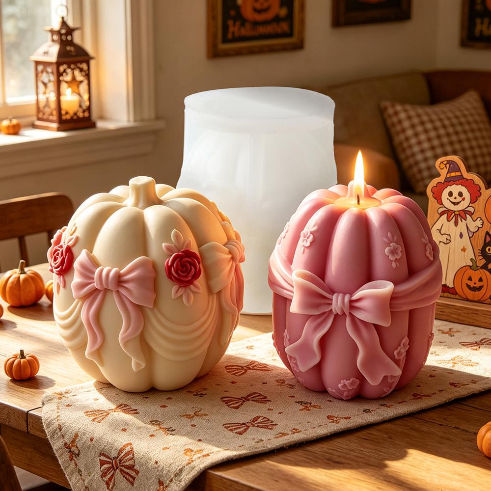 Halloween Pumpkin Candle Silicone Mold DIY Bow Tie Pumpkin Design Plaster Casting Mould Halloween Decor Candle Making Supplies