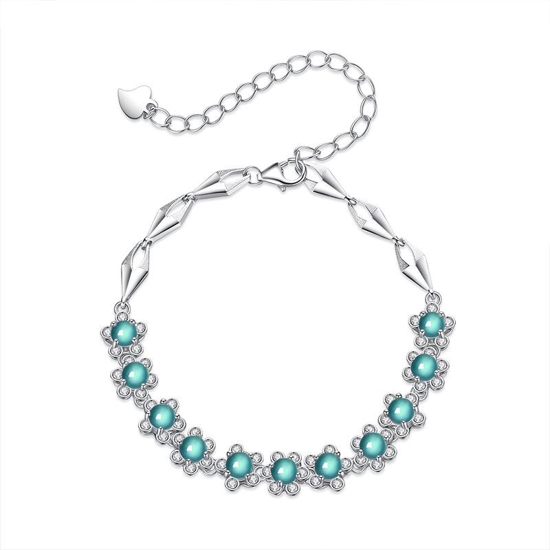 

Браслет из стерлингового серебра 925 пробы с голубым жадеитом: Стильный, Не выцветающий, Ретро китайский дизайн для женщин S925 Silver