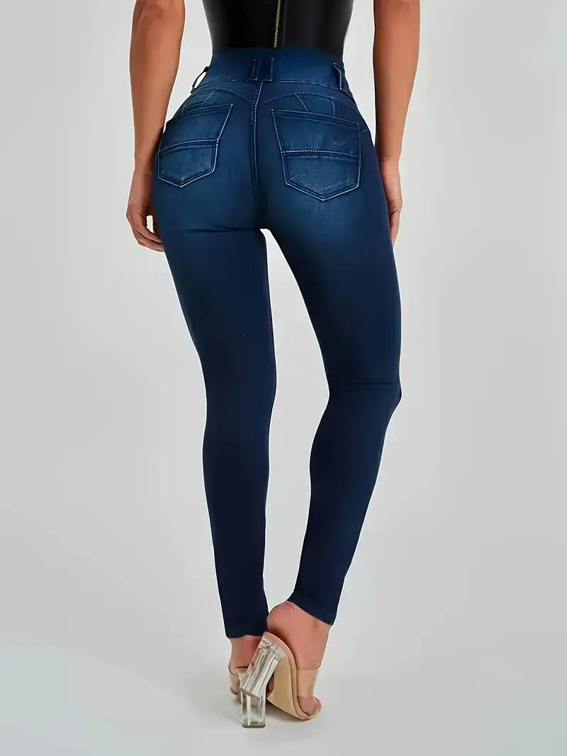 

High-Waist Butt-Lifting Pleated Skinny Denim Jeans Small темно-синий