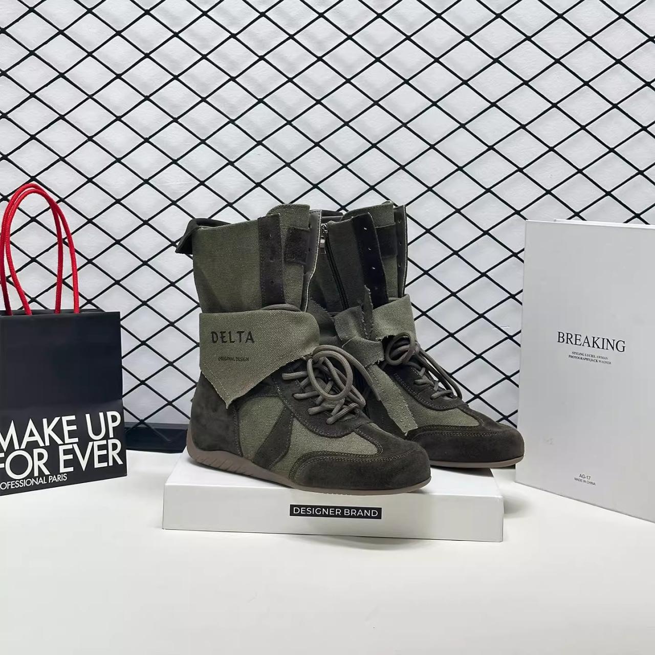 

[Fanfna] Martin boots women s summer thin thick-soled wasteland short boots 2025 new shoes breathable single boots 35 армия зеленый