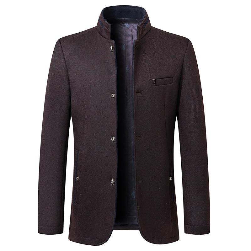 Autumn and Winter Men's Stand-up Collar Business Woolen Coat Fashionable Middle-aged Wool Woolen Coat Woolen Coat