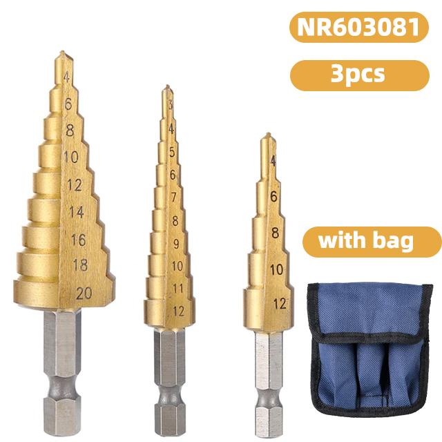 3pcs 3-12mm4-12mm 4-20mm 4-32mm Straight Groove Step Drill Bit Collection Titanium Coated Wood Metal Hole Chopper Core Drill Bit Collection