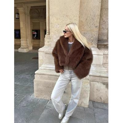 Women Autumn and Winter Solid Color Short Coat Lapel Long Sleeved Warm Coat