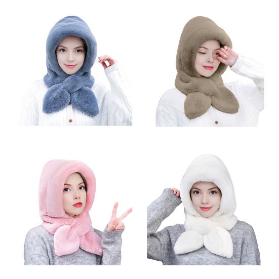 Women Hat Solid Color Elastic Knitted Warm Winter Hat with Scarf Outdoor Activities Travel Accessories