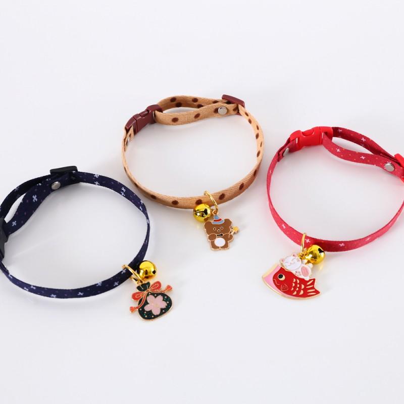 Adjustable Pet Collar With Polka Dot Cute Animal Charm Bell Cotton Cats Dogs Rabbits Bears