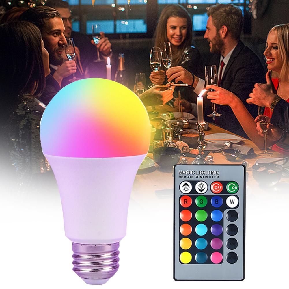 220V E27 LED Smart Bulb RGB Color Changing LED Bulb 16 Colors 8M Remote Control Smart Bulb Home Lighting Party Decor Bulb