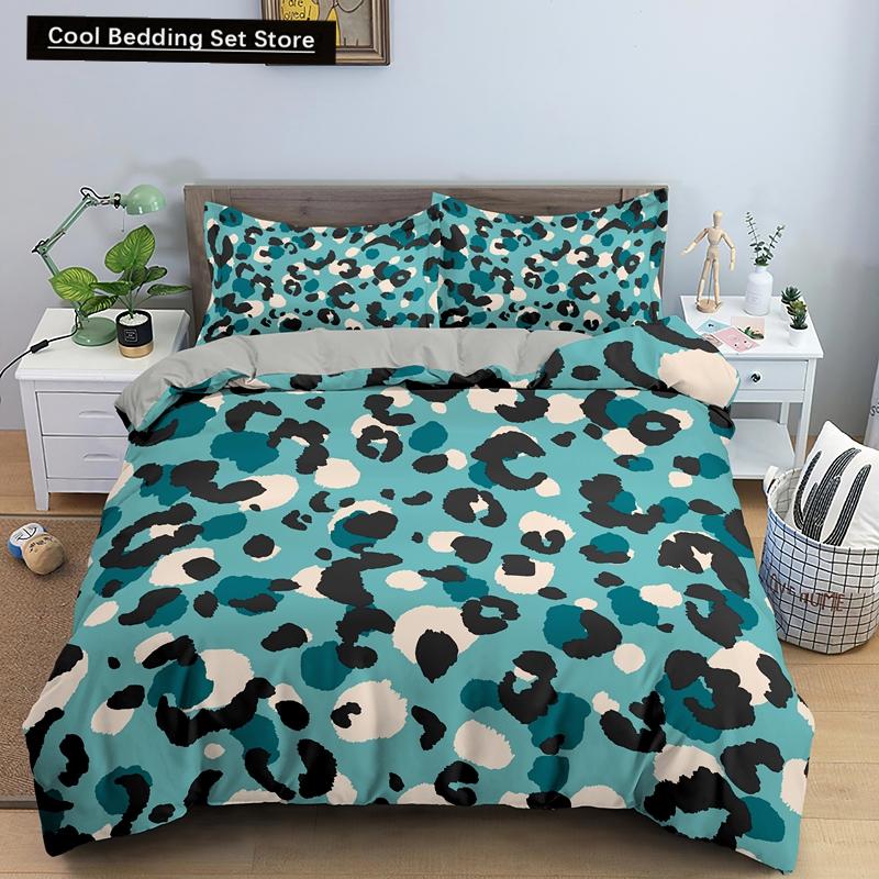 Leopard Print King Queen Duvet Cover Brown Cheetah Skin Pattern Bedding Set for Teens Girl Women Leopard 2/3pcs Soft Quilt Cover