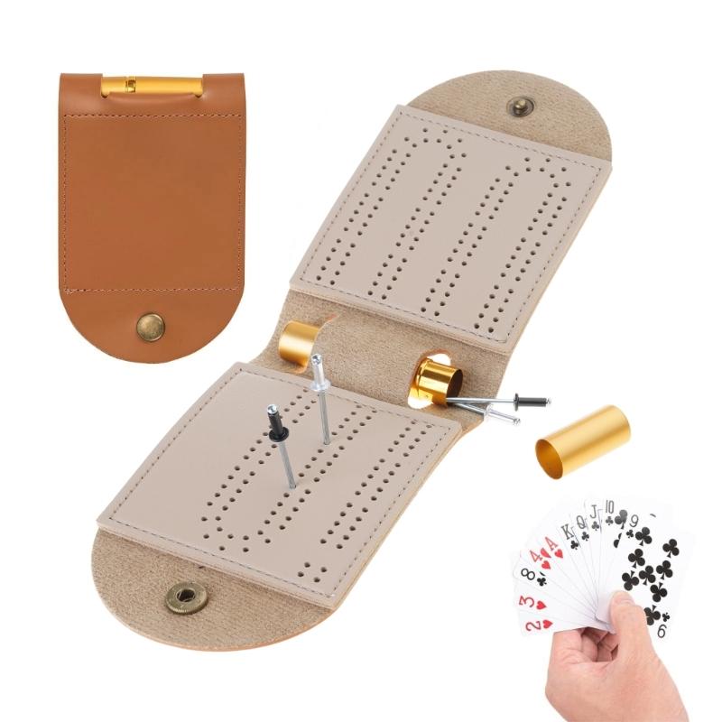 Faltbarer Cribbage-Spielbrett mit Metallstiften Tragbares Leder-Cribbage-Brettspiel-Set Einzigartiges 2-Spuriges Cribbage-Brett Langlebig