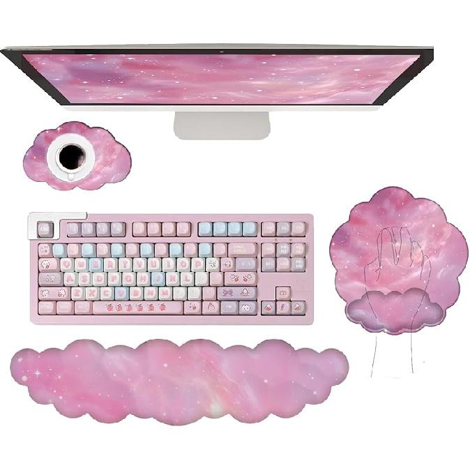 Cloud Keyboard Wrist Rest Purple Mouse Pad with Wrist Rest for Computer Keyboard and Mouse Pad Set Memory Foam PU Base Cute Ergonomic Wrist Pad