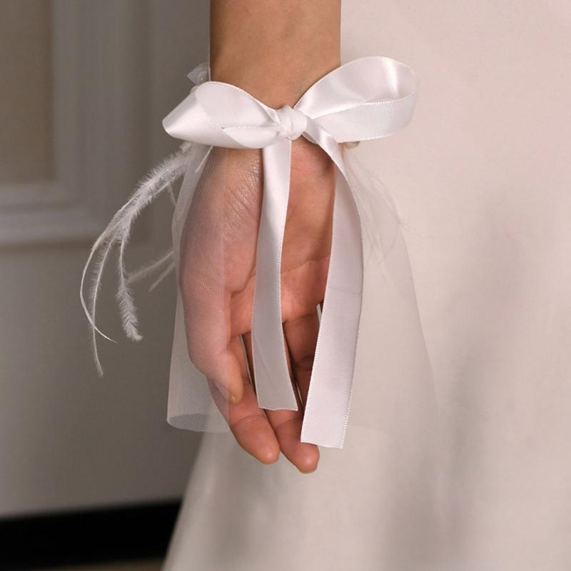 Guanti da Sposa Regolabili con Laccio e Perle Eleganti Comodo Accessorio per Addio al Nubilato Guanti Trasparenti per Festa Nuziale