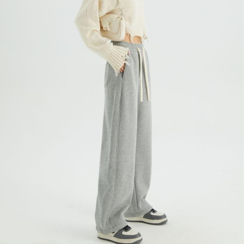 [Gram cashmere wide-leg pants] Winter women's clothing imitation cashmere thermal loose sweatpants cotton straight tube high waist and thin